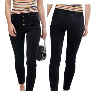 BERSHKA BUTTON FLY BLACK SKINNY JEAN SIZE 28